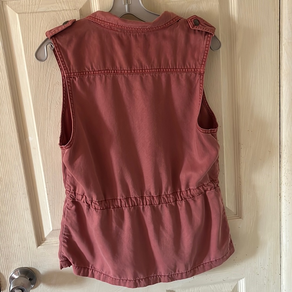 Max Jeans Military Utility Vest Drawstring 4 Front Pockets Dusty Rose Size Small - Picture 7 of 16